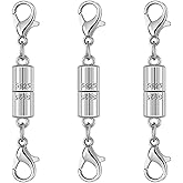 Magnetic Jewelry Clasps, 925 Sterling Silver, Strong Magnetic Closures for Necklaces and Bracelets (3pcs Silvery)