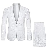 YFFUSHI Men's 2 Piece Jacquard Suits Tuxedo 1 Button Shawl Collar Party Dinner Wedding Suit