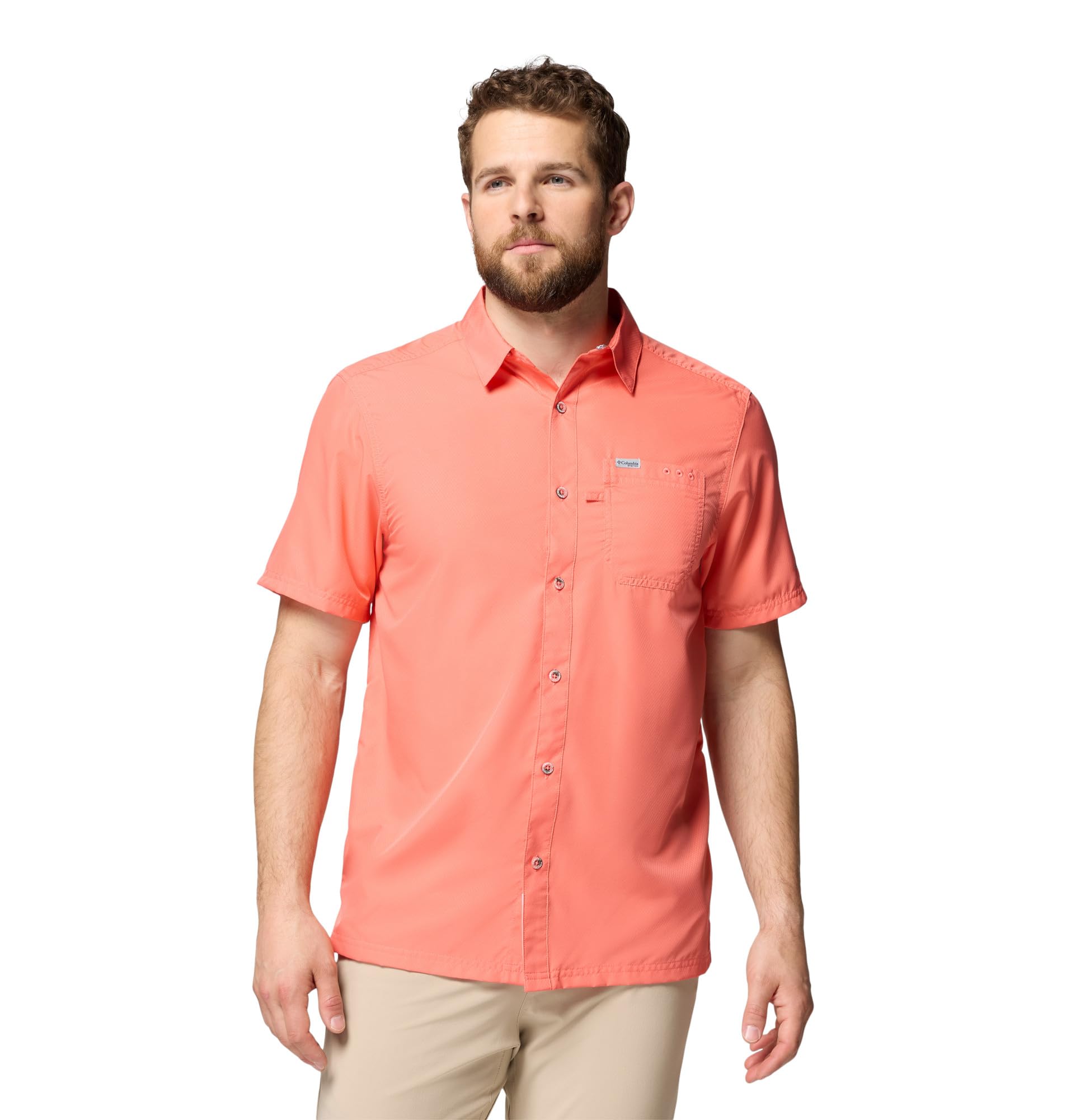 Columbia Mens Slack Tide Short Sleeve Camp Shirt, Melonade, 5X Tall Image Columbia Mens Slack Tide Short Sleeve Camp Shirt, Melonade, 5X Tall Image
