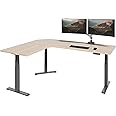 Vari ComfortEdge 80x60 L-Shape Electric Standing Desk – Height Adjustable Sit-Stand VariDesk for Corner Office with Reversible Left/Right Design + Reclaimed Wood Top/Slate Legs (Ships in 3 Boxes)