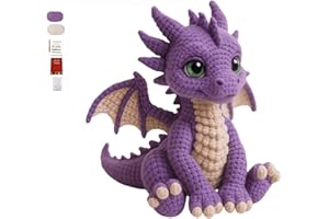 Crochet Kit, DIY Dragon Doll Crochet Set with Yarn, Hook, Craft Accessories and Filling Cotton, Purple Dragon