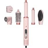 6 in 1 Air Styler Curler & Hair Dryer Brush, 110,000 RPM High-Speed Negative Ionic Hair Dryer Fast Drying, Multi Professional Hot air Styler for Curling Volumizing Straightening Styling(Pink)