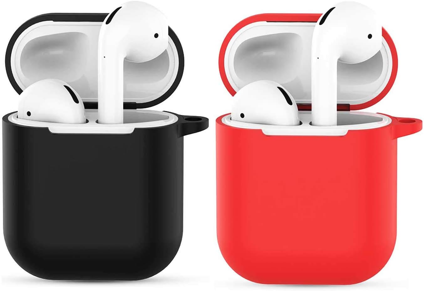 Compatible with AIRPODS 1 & 2 USB Charging Case Cover,AirPods 1/2 Accessories Silicone Accessories Protective Portable Protective Silicone Sleeve Skin Case Not for Wireless Charging case -Black+Red