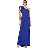 Xscape Womens Xscape Women's One-Shoulder,Floor-Length, Scuba Crepe Dress, with Ruffle Detail (Petite)