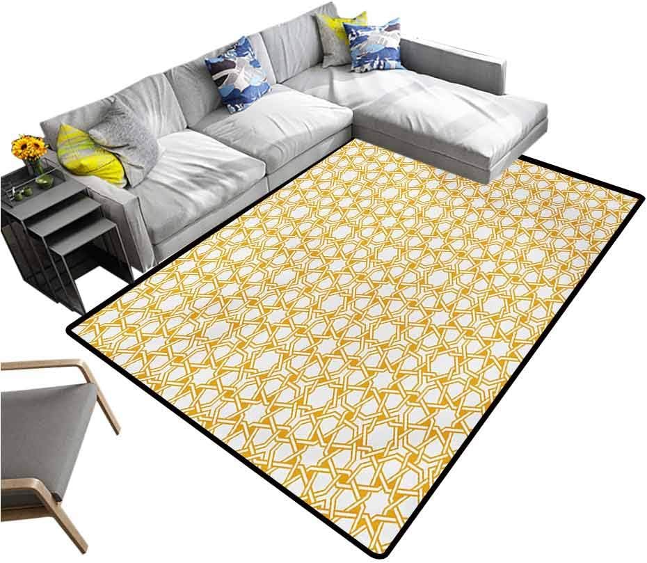 Sacred Living Room Floor Carpets Traditional Geometry Pattern with Moroccan Arabic Effects Artwork Print Washable Area Rug Earth Yellow (4'7"x6'6")