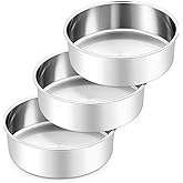 Leonyo 8 Inch Cake Pan, Stainless Steel Circle Baking Pans Set, 3 Pieces Round Layer Cake Tin for Wedding Birthday, Even Heating, Non Toxic & Healthy, Heavy-Duty, Dishwasher Safe