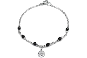Pentacle Anklet - Pentagram Ankle Bracelet - protection Jewelry - Pagan, Wiccan Talisman Gift (10.5 IN)