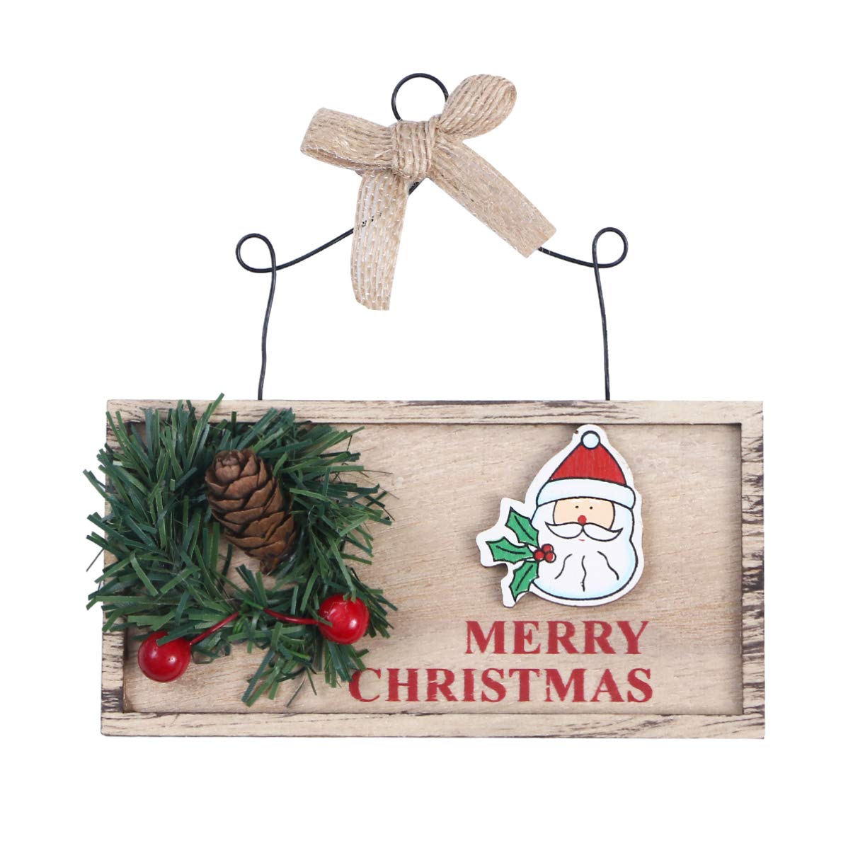 Amosfun Christmas Door Hanging Sign Wooden Plaque Board Door Wall Hanging Wood Sign Home Decoration for Restaurant Office Home (Garland Santa Claus Style)