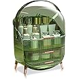 Ergocar Portable Retro Series Multi-Function Make Up Case Dustproof Cosmetic Storage Box, Skin Care Products Jewelry Organizer Finishing Box Bathroom Desktop - Retro Green