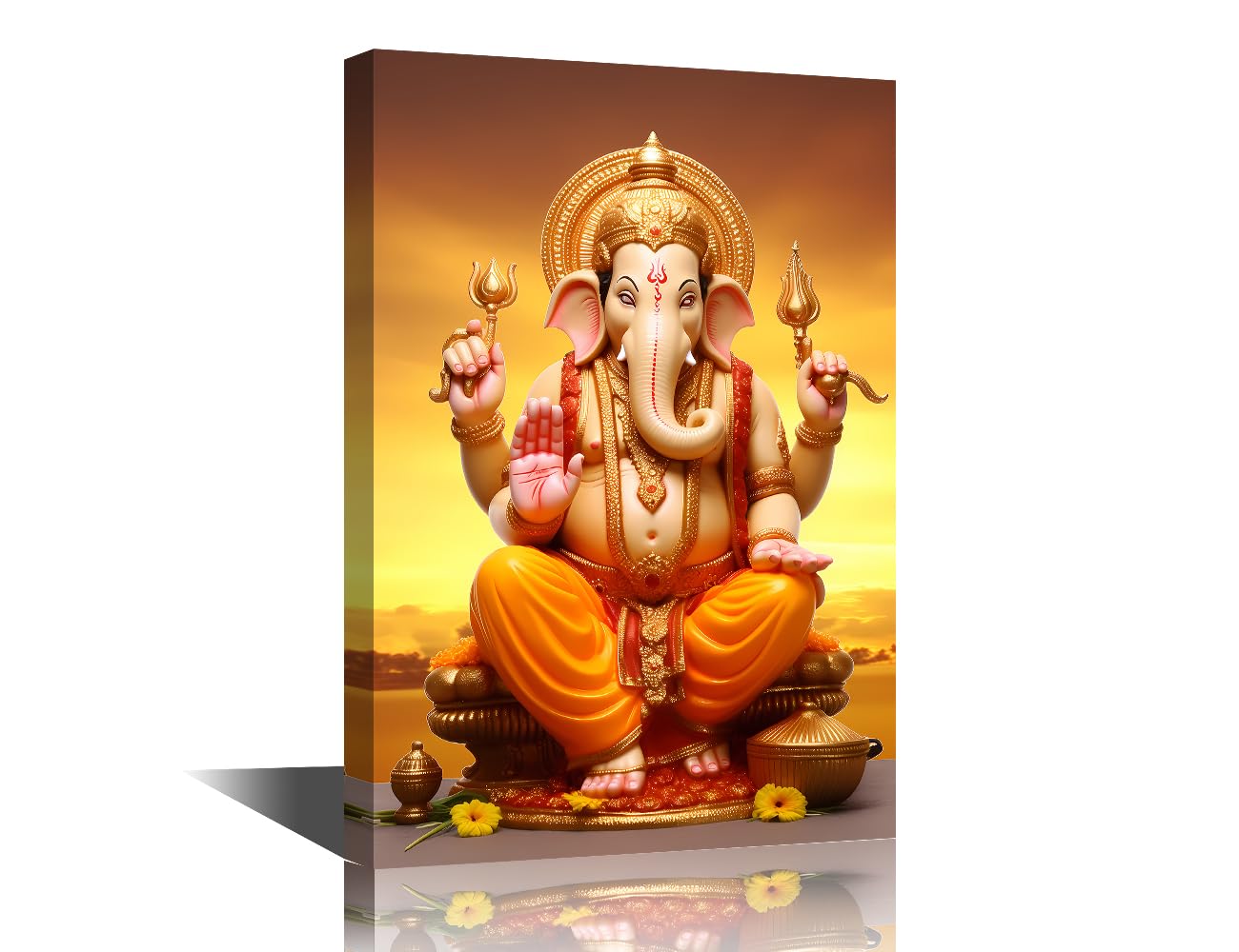 Lord Ganesha Canvas Wall Art Painting Indian God Wall Decor for Living Room Hindu God Pictures Print on Canvas Religious Culture Framed Modern Artwork for Home Wall Bedroom Decorations 24x16 in