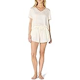 Amazon Essentials Women's Relaxed Fit Satin Short Sleeve V-Neck T-Shirt and Short Sleepwear Set