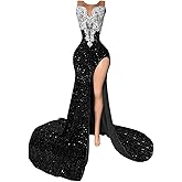Ikerenwedding Prom Dress Glitter Sequin Beaded Applique Split Pageant Gala Mermaid Evening Party Gown