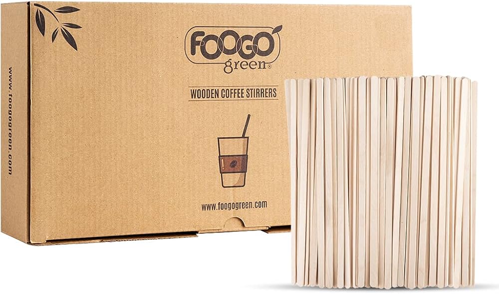 FOOGO Green 500pcs Wooden Coffee Stirrers Extra Long 14cm FSC Certified