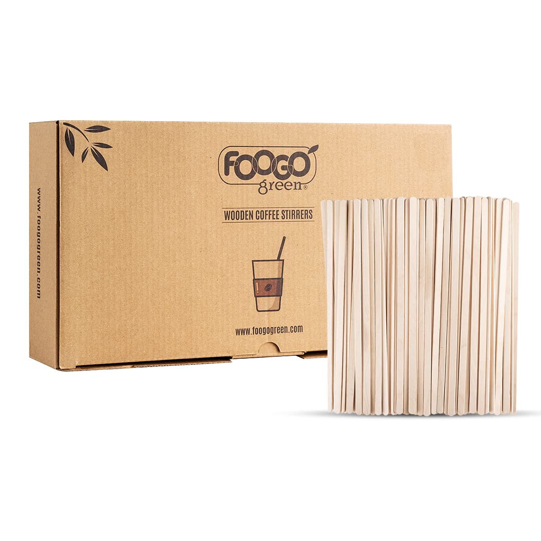 FOOGO Green 500pcs Wooden Coffee Stirrers, Extra Long 14cm / 5.5", FSC® Certified, Cocktail Stirrers, Wooden Sticks for Craft, for Cold and Hot Drinks, Eco-Friendly, Compostable and Sturdy