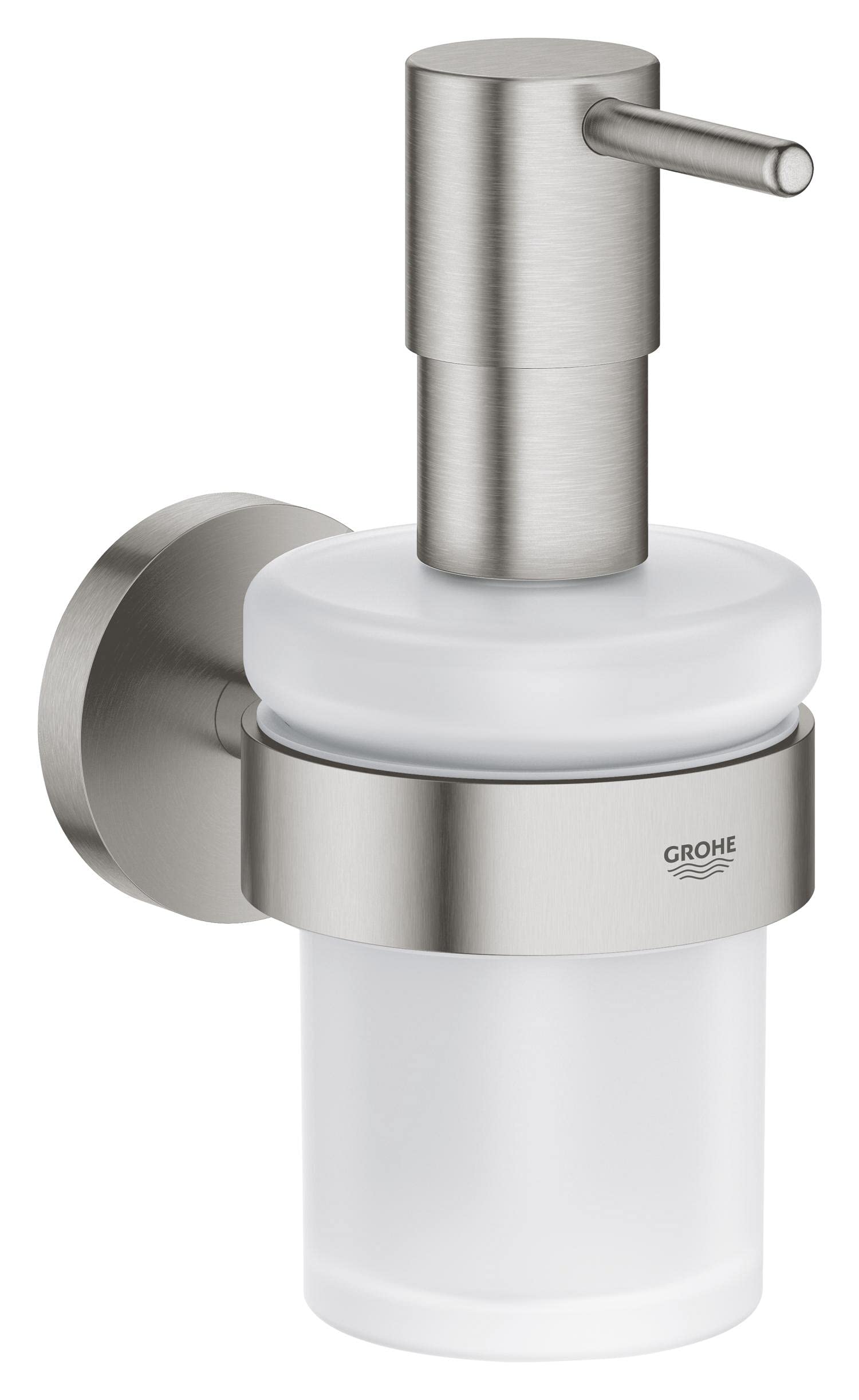 GROHE Start QuickFix Soap Dispenser with Holder (Metal & Glass, Filling Quantity 160 ml, Concealed Fastening, Including Screws and Dowels, Easy to Fit with GROHE QuickGlue), Stainless Steel, 41195DC0