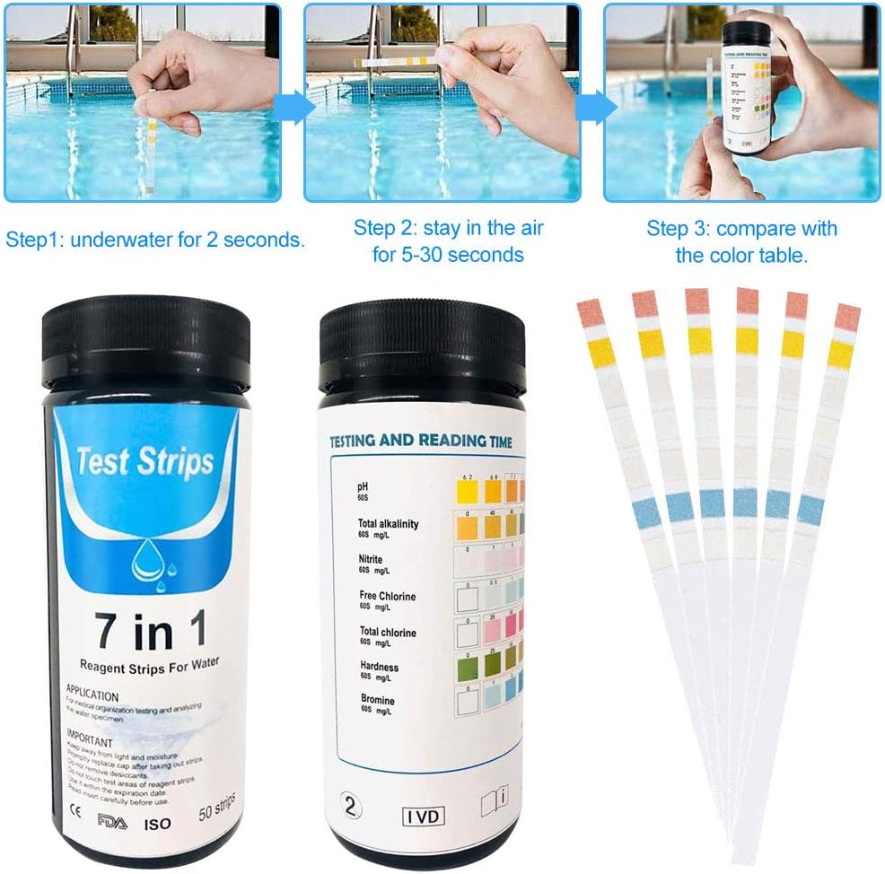 panthem Pool Test Strips, 50 Pcs 7 in 1 Dip Test Strips, Hot Tub PH