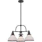 Quoizel Grant Island Chandelier, 24 Inch 3-Light Palladian Bronze Ceiling Light, 100W, Max Hanging Height 57", Opal Etched Gl
