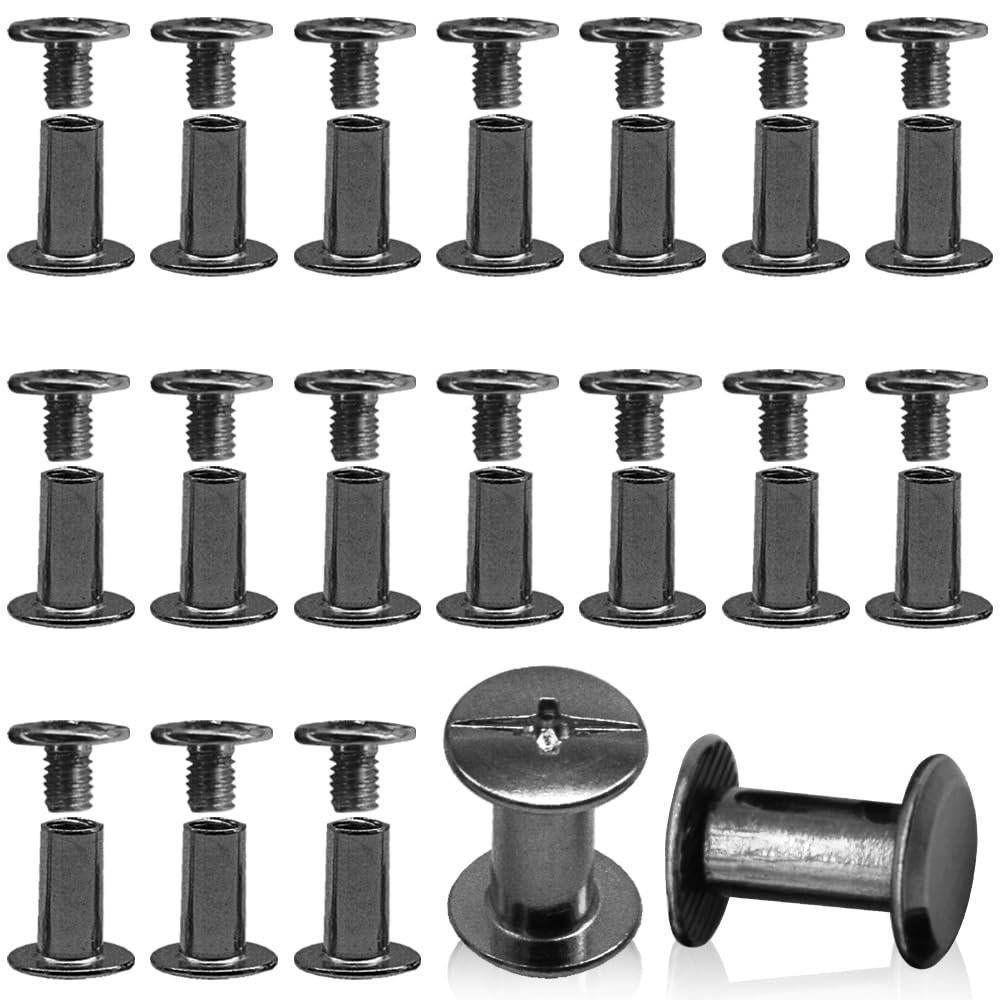 Hocansen 50 Set Chicago Screws M5x10mm Leather Screw Nail Rivet Chicago Bolts Button Metal Binding Screws Posts Round Flat Head Stud Screw for Leather Craft and Bookbinding (Gunmetal/M5x10mm)