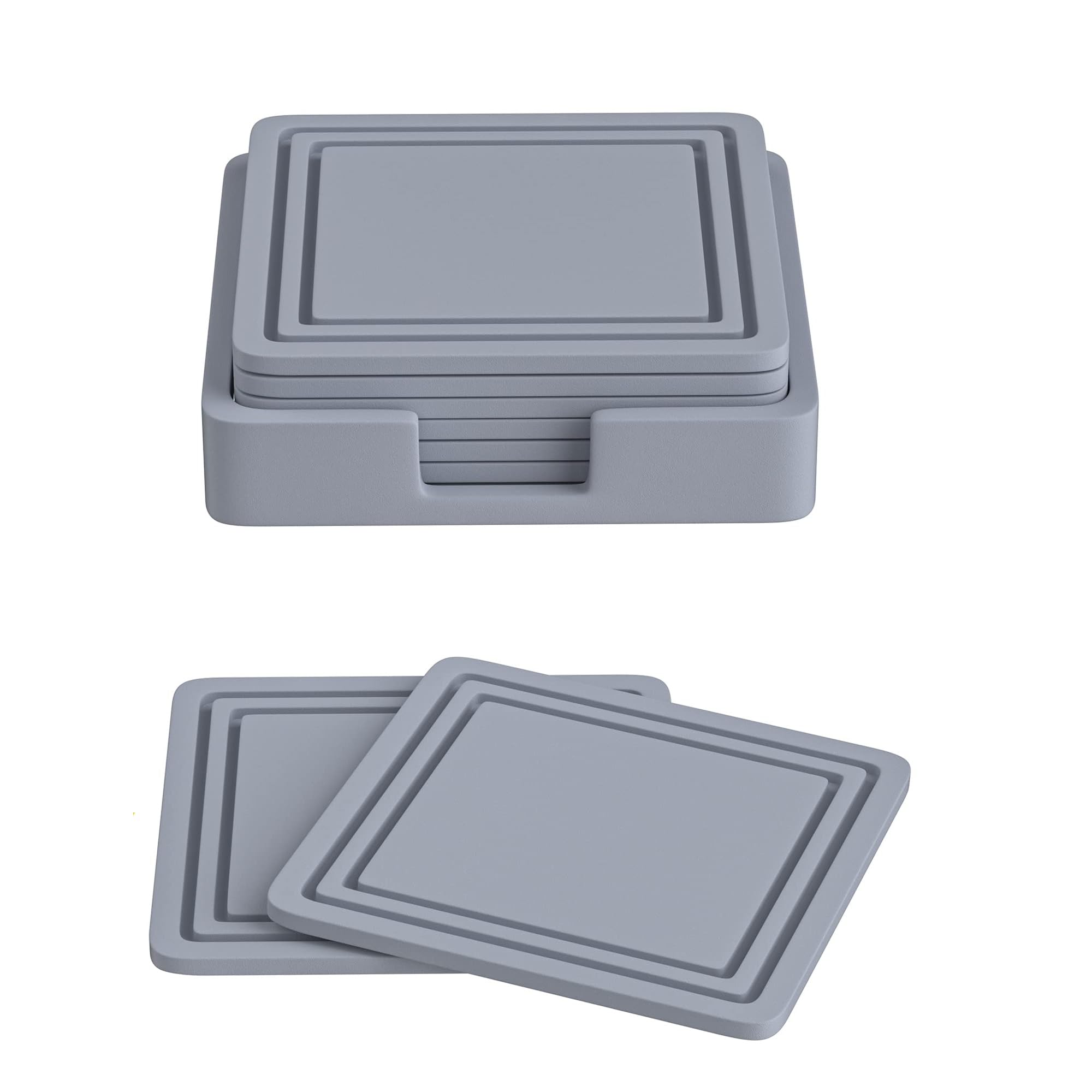 Lamondre Non Slip Silicone Pad Mat Set of 6 - Square Gray Drink Coasters for Coffee, Beer and Home Bar