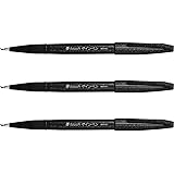 Pentel Fude Touch Sign Pen, Black, Felt Pen Like Brush Stroke (SES15C-A) 3 Pieces