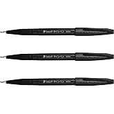 Pentel Fude Touch Sign Pen, Black, Felt Pen Like Brush Stroke (SES15C-A) 3 Pieces