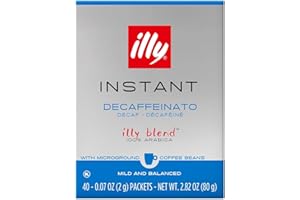 illy Instant Coffee Singles, Classico Decaf Medium Roast, Caramel & Orange Blossom Notes, 40 Single-Serve Packets (2g Each) - Premium Arabica Coffee
