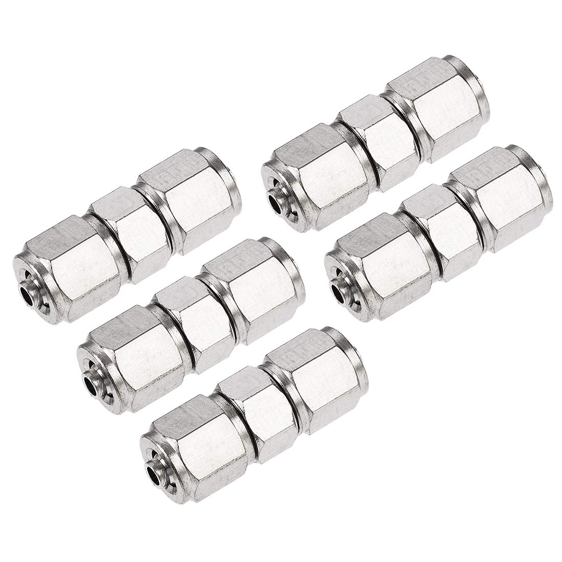 sourcing map Compression Tube Fitting Nickel Plating for 4mm Pneumatic Hose Tube 5pcs