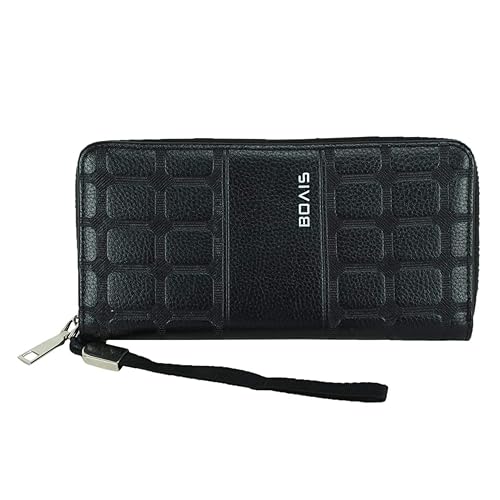 Talat Fashion Handcrafted Leather Womens Clutch (Charcoal Black)