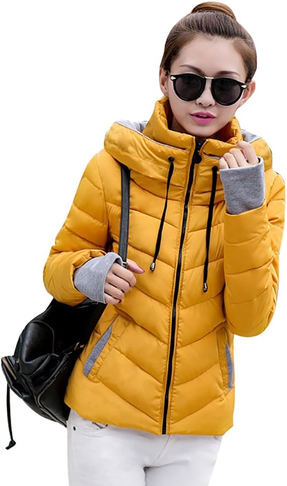 SITENG Womens Winter Jacket Parkas Thicken Plus Size Outerwear Solid Hooded Coats Short Slim Cotton Padded Basic Tops