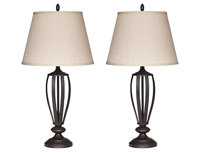Ashley Furniture Signature Design Mildred Metal Table Lamp Vintage Casual Shades Set Of 2 Bronze