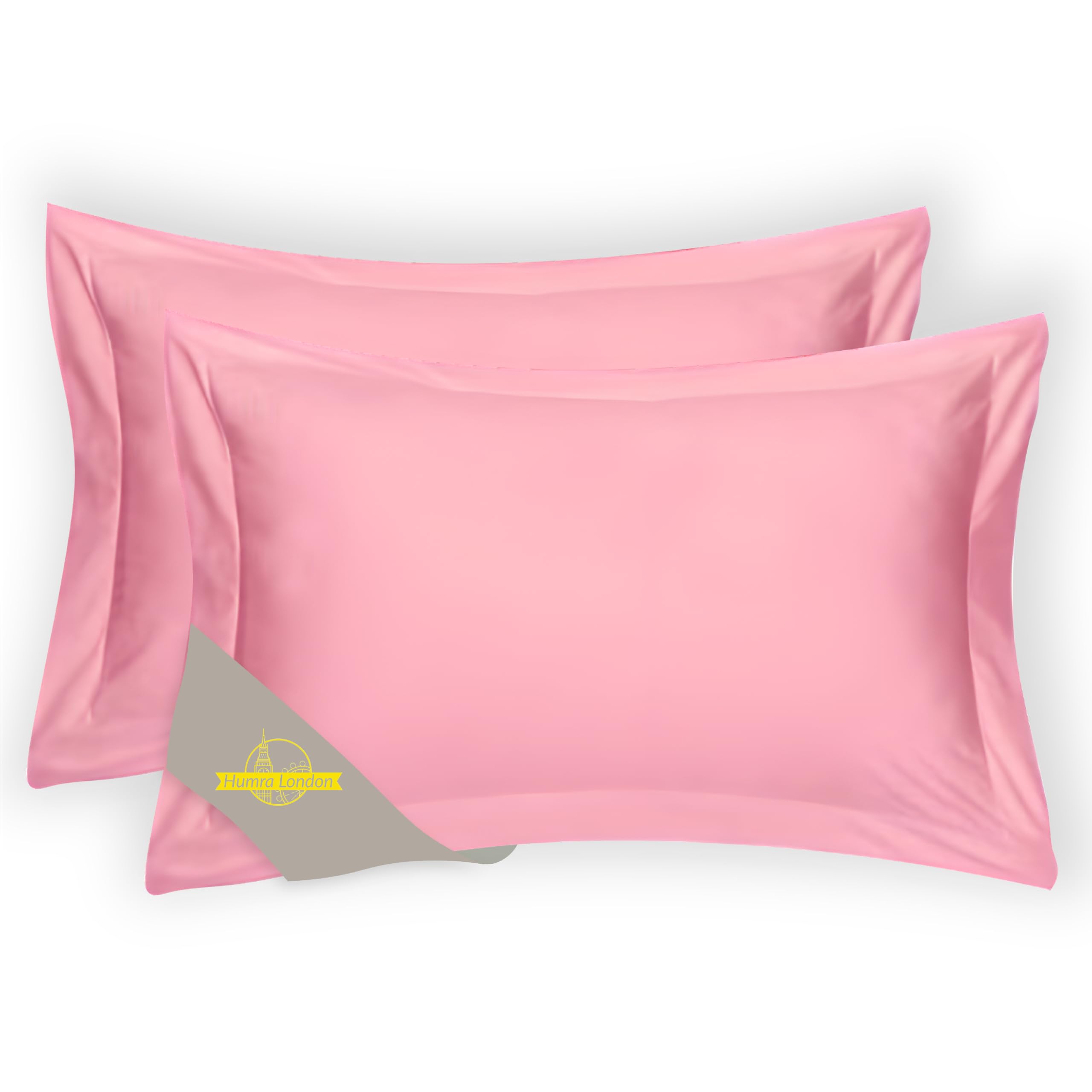 Humra London 2 Pack 100% Brushed Microfiber 1800 Oxford Pillowcases, Stain Fade and Wrinkle Resistant, Soft and Cozy Oxford Pillow Cases | Hotel Quality Pillow Sham, 45x78 cm, 2'' stich (Pink)
