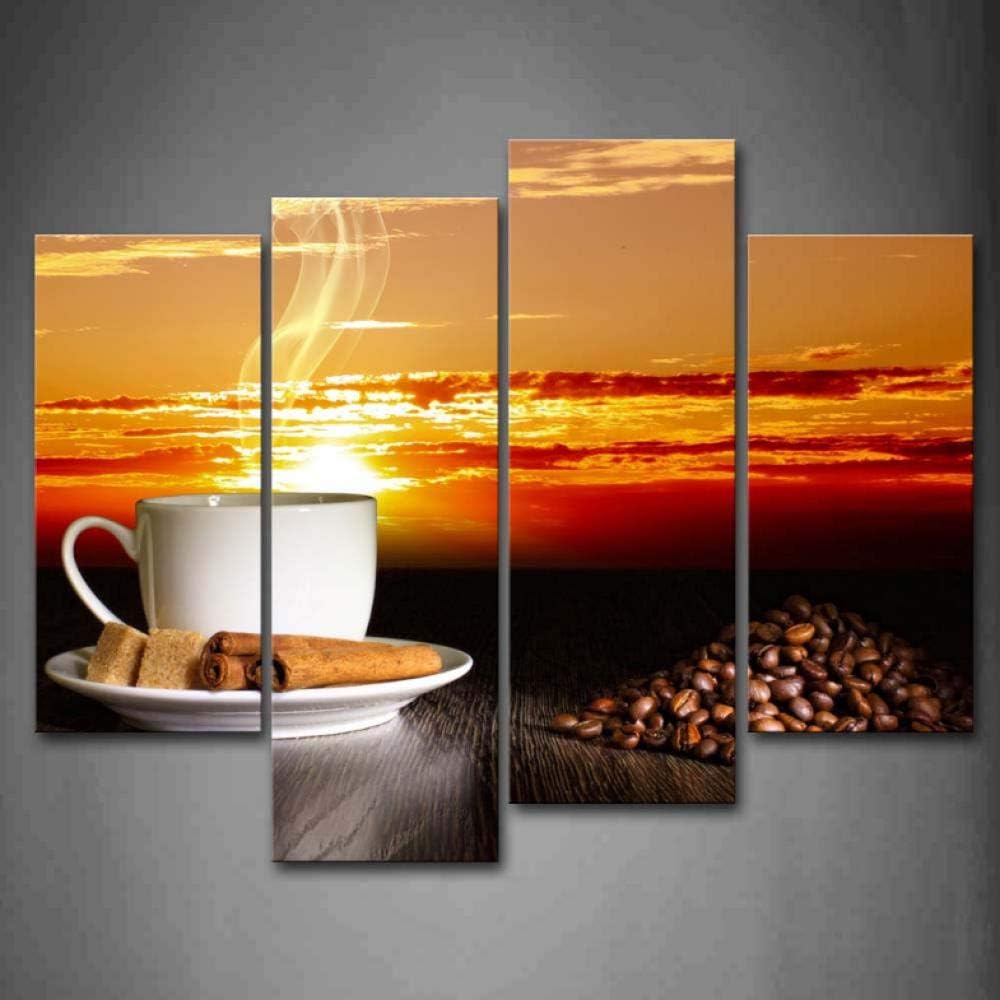 Luufei Framed Wall Art Pictures Coffee Cup Coffee Bean Canvas Print Food Posters with Wooden Frames for Home Living Room Decor - 30x60x2 30x80x2
