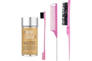 SPRINGSUGAR 4 Packs Set Hair Wax Stick Slick Back Hair Edge Brush Pink Comb Wax Stick for Hair Flyaways, Styling Products Essentials Stuff for Women, Kids and Clean Girl