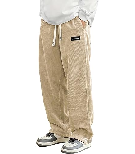 SOLY HUX Men's Corduroy Pants Casual Drawstring Elastic Waist