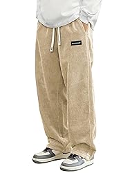 Hidkat Mens Corduroy Casual Pants Fashion Loose Fit