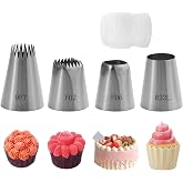 5 Pcs Large Piping Tips Set with Coupler | F02/F06/9FT/R22L, Stainless Steel Frosting Tips for Cake Decorating, Extra Large Pastry Nozzles for Cupcakes, Cookies
