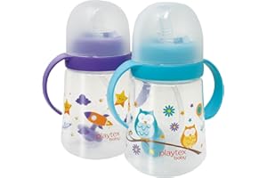 Playtex Baby® Weighted Straw Cup with Handles, 2 Count - BPA Free Baby Sippy Cup - Stage 2 (6m+), 10oz