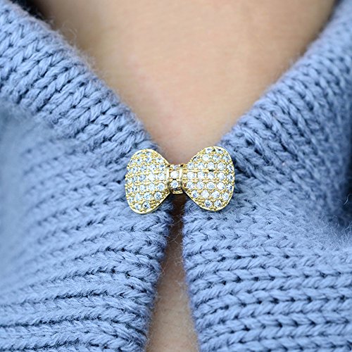Joyci 1Piece Created Cardigan Pin Shawl Brooch Crystal Cute Vintage Style Brooch Pin Bowknot Sweater Knitwear Lapel Pin Women Jewelry (Gold)