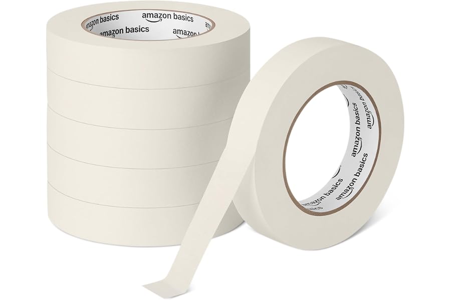 Amazon Basics Masking Tape, Hand-Tearable Painters Tape, Rubber Adhesive, 0.94 Inch x 60 Yard, Beige, 6 Rolls
