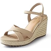 Ankis Wedge Sandals for Women, Espadrille Womens Wedge Sandals Comfortable Open Toe Cross Band Ankle Strap High Heel Wedges for Women Dressy Summer -3.4Inch