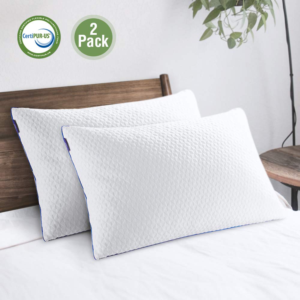 viewstar Pillows for Sleeping 2 Pack, Adjustable Shredded Memory Foam Pillow King Size Bed Pillows with Washable Zipper Cover Hypoallergenic Bamboo Pillow for Neck Pain Back Stomach and Side Sleeper