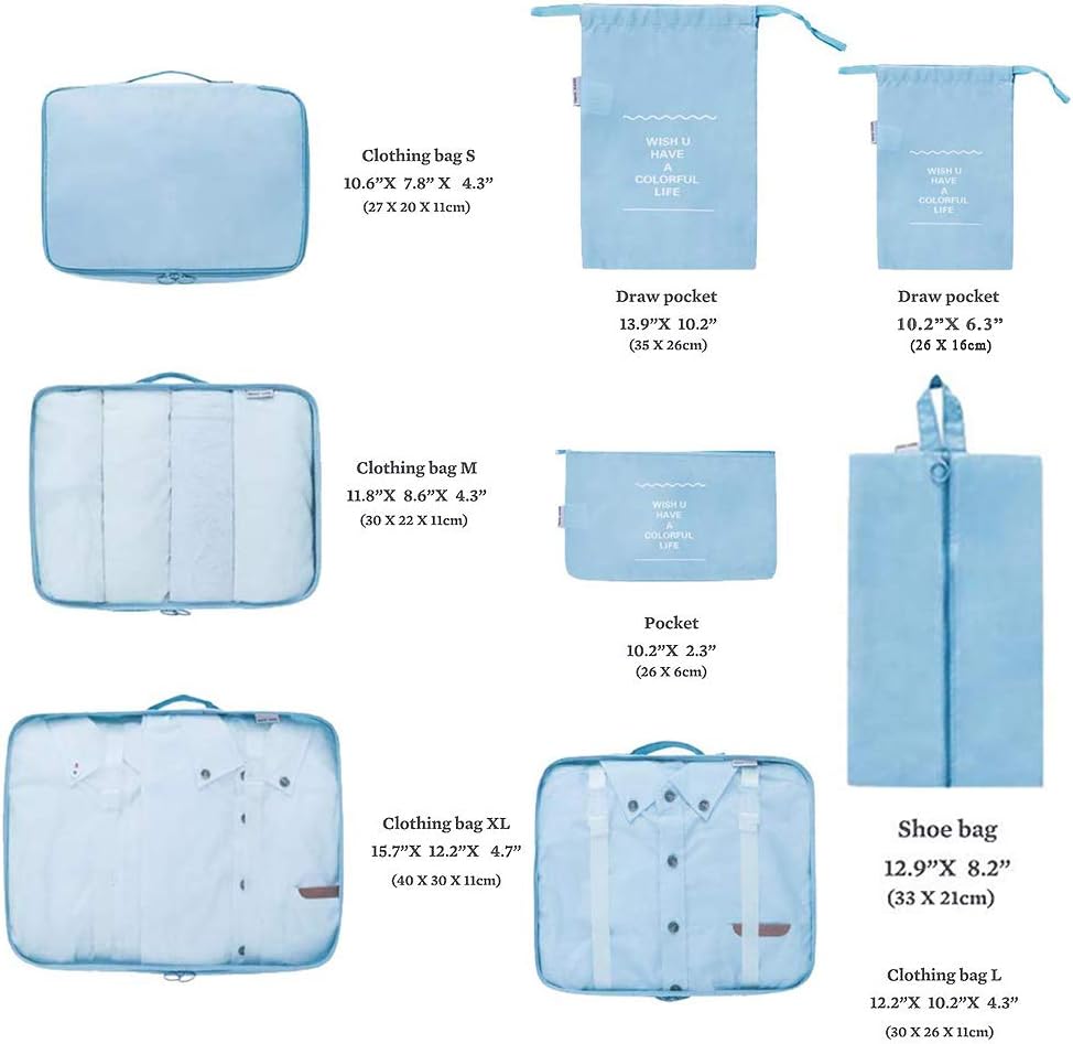 Meowoo Packing Cubes for Suitcases 8Pcs Set, Waterproof Travel Luggage Organizer with Shoes & Toiletries Bags - Image 3
