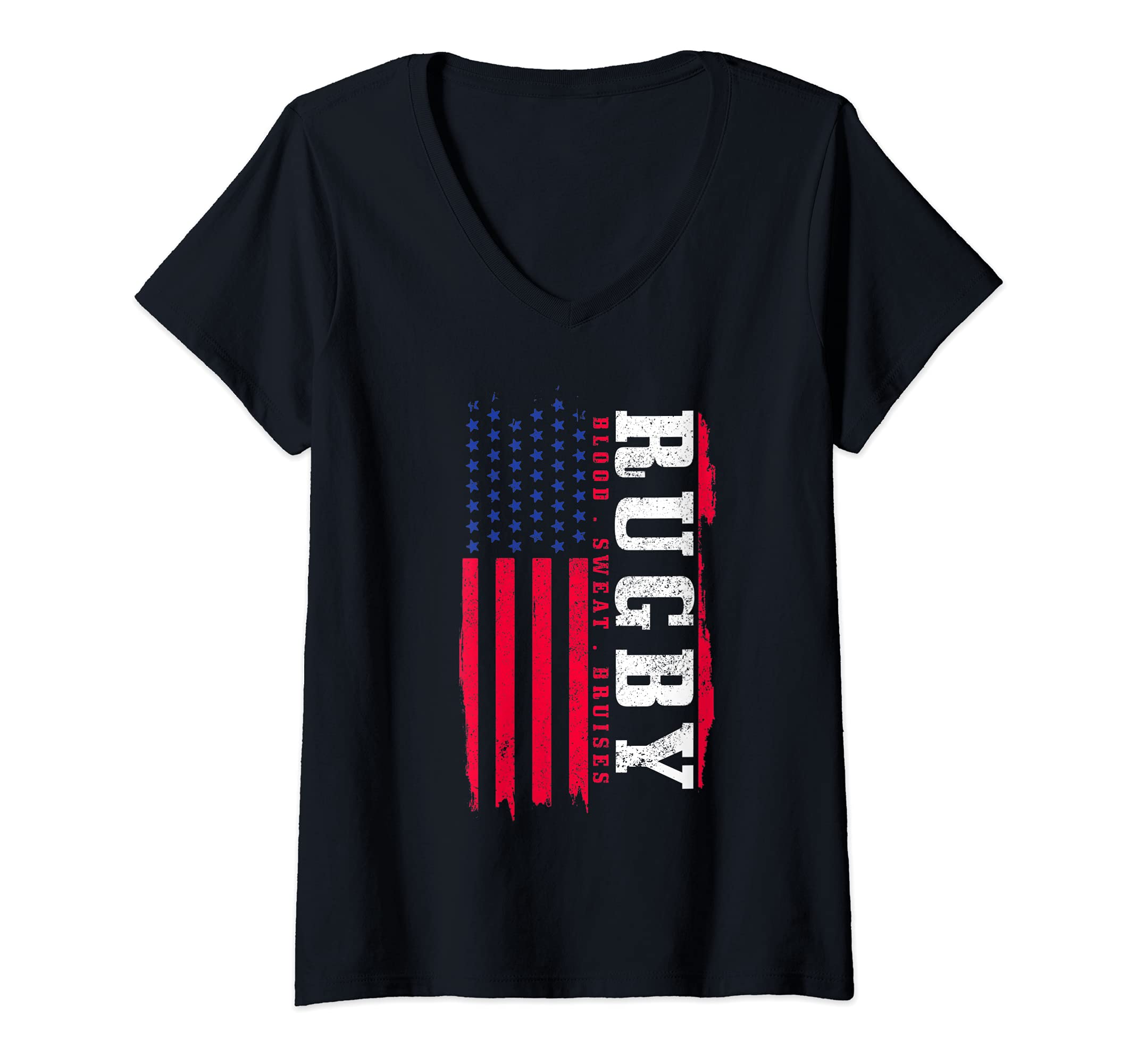 Womens Rugby American Flag Vintage Patriotic Rugby Player Fan V-Neck T-Shirt