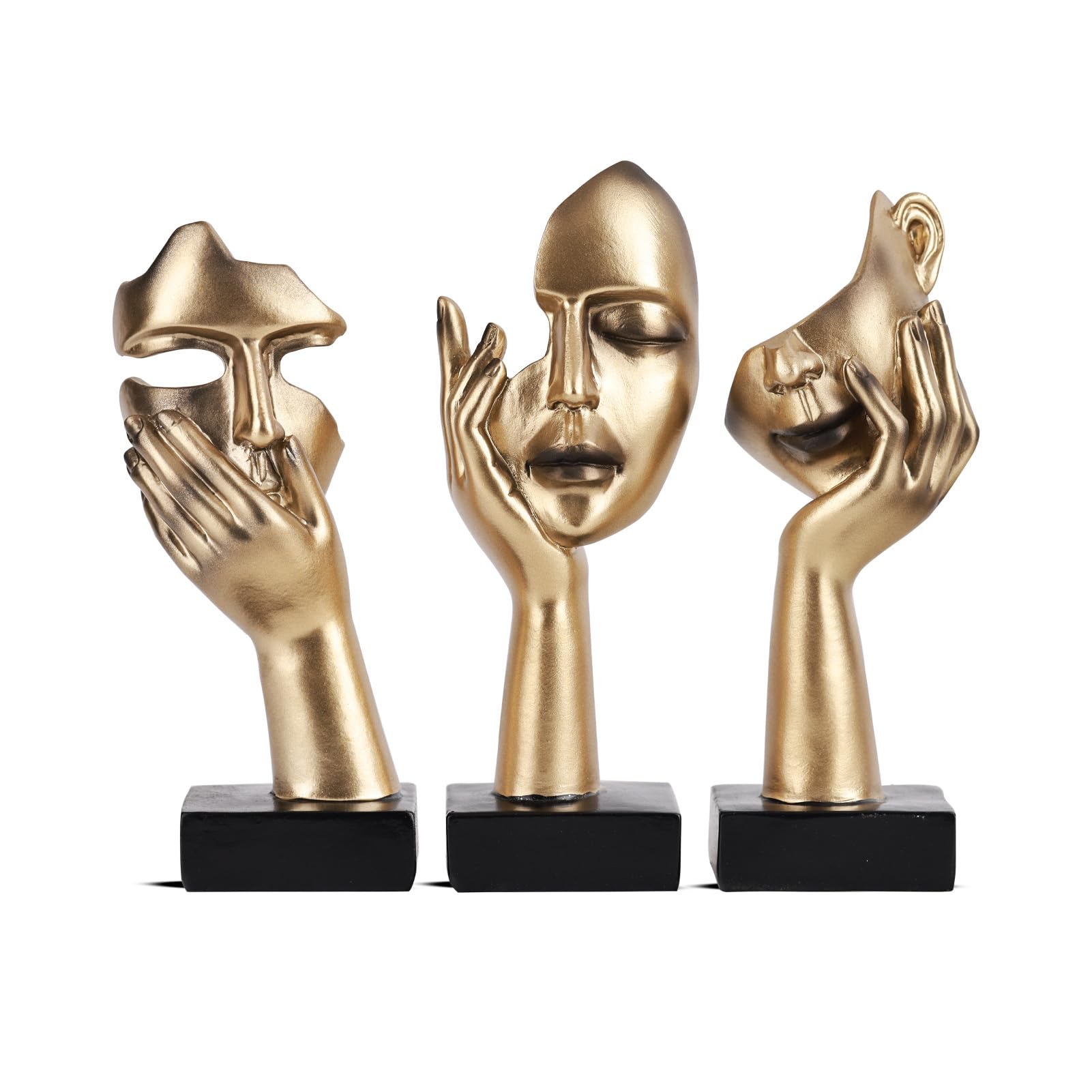 Photo 1 of oliruim 3 Pcs Thinker Small Statue Set - Black Gold Abstract Art Figurines Home Living Room Aesthetic Decor Floating Shelf Coffee Table Office Desk Bathroom Counter Decor (3 Pcs Gold, 6")