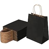 Joybe 50 Pack 8x4.75x10 Inch Medium Black Kraft Paper Bags with Handles Bulk, Craft Paper Gift Bags for Party Favors Grocery Retail Shopping Business Goody Merchandise Take Out Blank Sacks (50pcs)
