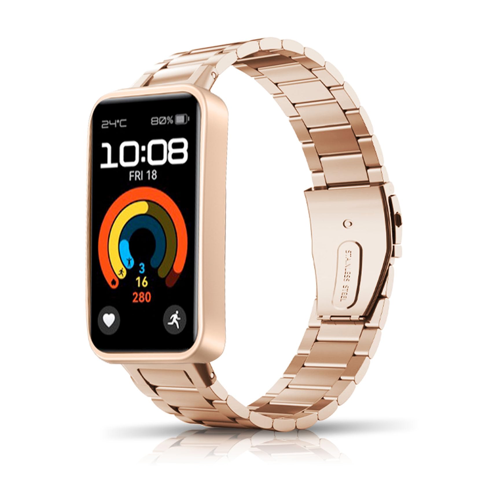 ToVioc Bracelet Compatible with Huawei Band 7, Men's & Women's Stainless Steel Replacement Strap for Huawei Band 7 - Rose Gold