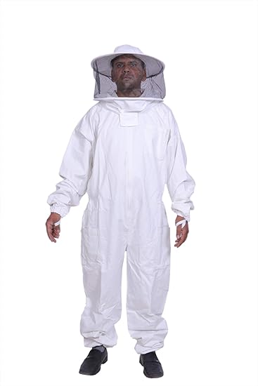 BeeAttire Bee Suit with Round Hood - Cotton Thick Sting-Less Protection Pro Beekeeper Suit Beekeeper Costume Adult bee Keeper Costume