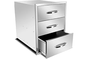 KODOM Outdoor Kitchen Drawers Stainless Steel,18W x 24H x 23D Inch Flush Mount Triple Drawers,BBQ Drawers for Outdoor Kitchens or BBQ Island Silver
