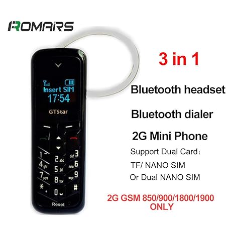 GT Star BM50 3 in 1 Micro-Mini-Telefon Kleinstes Handy der Welt, simlockfrei, Bluetooth, FM-Radio, Micro-Sim, 18 g 2G GSM (Sc