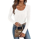 Dreweatts Women Tops Long Sleeve Textured Shirts Slimming Tops for Women Scoop Neck Blouses